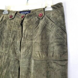 BERNARDO Olive / Sage Green Genuine Suede Leather Wide Leg Pants Sz 10 Vintage